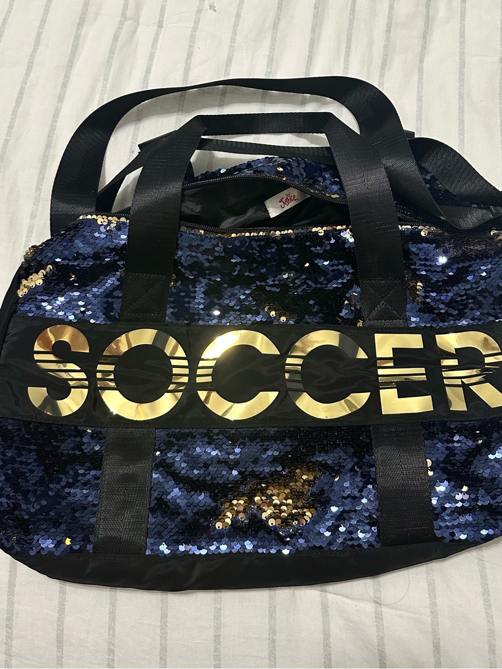Justice Navy Blue & Gold Sequin Soccer Duffle